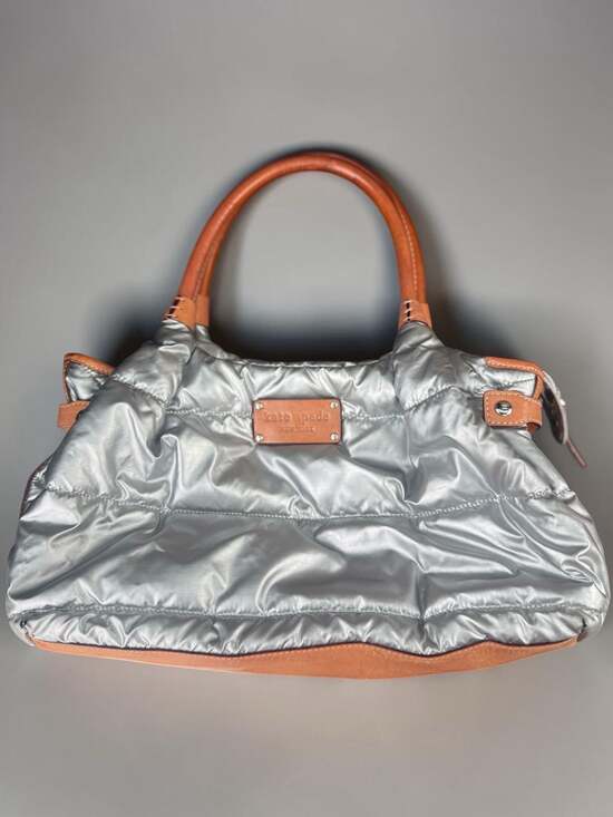 Kate Spade Handbags - Y2K Kate Spade Metallic Silver Quilted Puffer Satchel Bag with Vachetta Leather